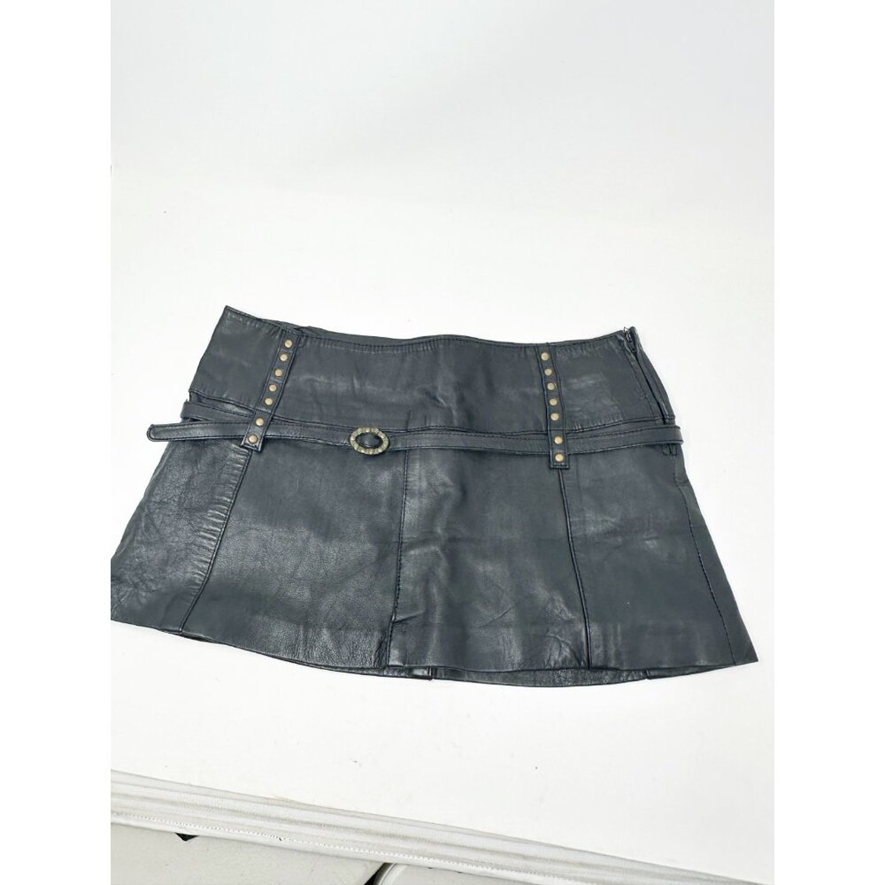 Faux Leather Mini Skirt with Studded Belt - Black